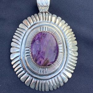 Sterling Silver Handmade huge Charoite Pendant 925